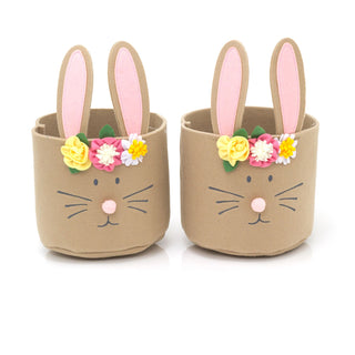 Set Of 2 Cute Bunny Ear Storage Baskets Hampers | 2 Piece Bunny Rabbit Felt Bucket | Rabbit Organiser Bin For Nursery Easter Gift Baskets