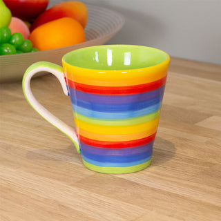 Hand-Painted Large Rainbow Stripe Mug Ceramic Coffee Mug Multi-Coloured Tea Cup