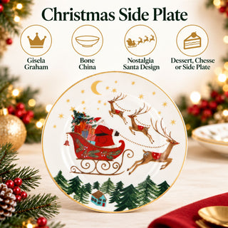 Santa Sleigh Christmas Side Plate, Gisela Graham Bone China, 19cm