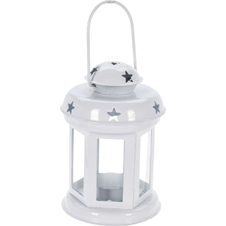 White Moroccan Tealight Lantern, 14.5cm Indoor Outdoor Metal Hanging Candle Holder