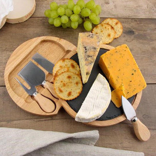 20cm Slate Round Wooden Cheese Board | Cheese Serving Platter Set | Charcuterie Platter And Serving Meat Board