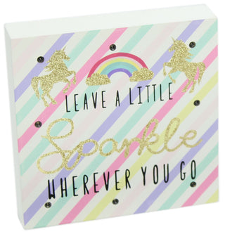 Glitter LED Light Up Unicorn Block Wall Plaque Art