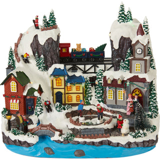 LED Christmas Village Scene with Movement, Animated Tabletop Decoration