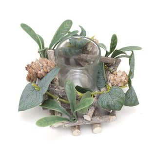 13cm Alpine Sage Christmas Tealight Candle Holder | Christmas Wreath Tea Light Holder | Christmas Candle Centerpiece