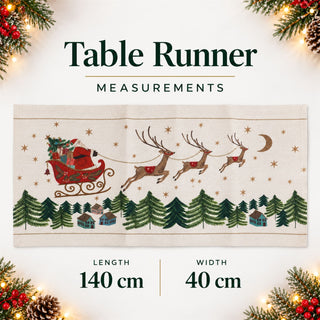 Santa's Sleigh Christmas Table Runner, Gisela Graham Festive Fabric 140cm x 40cm