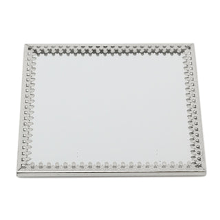 10cm Decorative Mirror Glass Display Plate | Mirrored Candle Tray | Silver Glass Coaster - Square