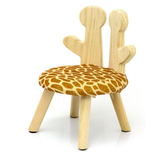 Animal Print Childrens Wooden Stool | Small Round Safari Jungle Animal Footstool - Giraffe