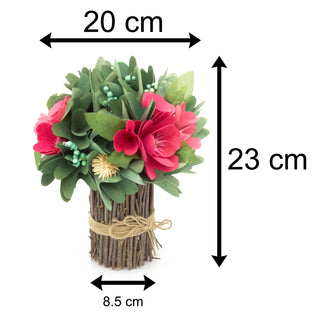 Wood Curl Faux Pink Rose Floral Bouquet | Wooden Artificial Flower Posy | Floral Spray Fake Flower Arrangement Spray