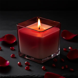 Square Glass Scented Candle, 10cm Pomegranate & Cassis Fragrance Red Ombre Glass
