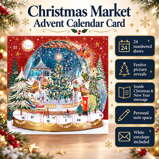 Christmas Market Advent Calendar Greetings Card, 24 Door Traditional Advent Card