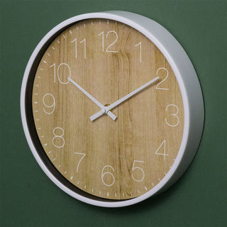 Scandi Style White Minimalist Wall Clock | Round Wood Effect Wall Clock - 25cm