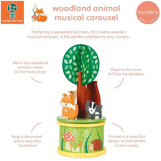 Woodland Animal Musical Carousel | Wooden Music Box Toy Merry Go Round Ornament