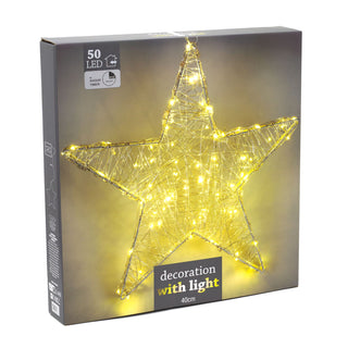 40cm White Metal Acrylic Hanging Christmas Star Light | Large Star Light Decoration with 50 LED Lights Battery Operated | Christmas Window Lights