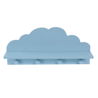 Cloud Shelf With Coat Hooks | Baby Nursery Children's Bedroom Floating Shelf - Blue