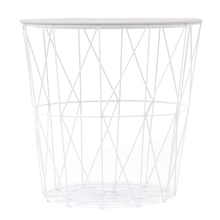 Modern White Wire Side Table Living Room End Tables | Coffee End Side Table With - Lift Off Tray Top | Occasional Pedestal Table Bedside Tables