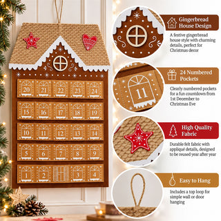 Gingerbread Fabric Fill Your Own Christmas Advent Calendar, Hanging 68cm