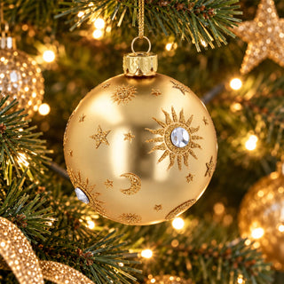 Gold Celestial Glass Christmas Bauble | Sun, Moon & Stars, Gisela Graham 8cm