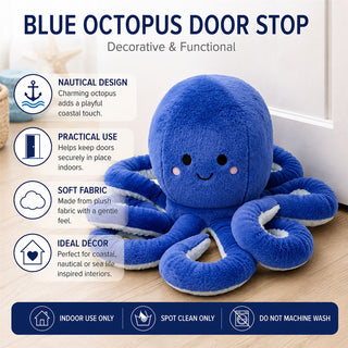 Fabric Blue Octopus Door Stop, 16 cm Coastal Sea Life Door Stopper