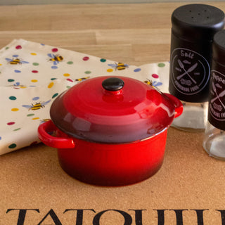 Ovenproof Ceramic Porcelain Pan Mini Casserole Oven Dish Cocotte With Lid 10cm - Red