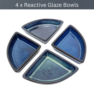 Sectioned Ceramic Snack Platter Set with Round Acacia Serving Tray - 21.5cm