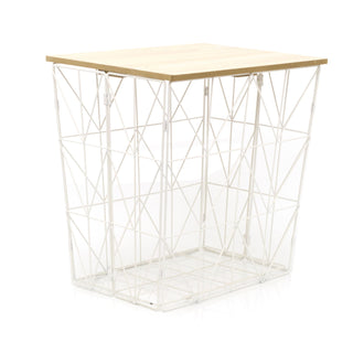 Folding White Wire Side Table | Modern Storage Table Foldable End Table | Folding Bedside Table 40cm
