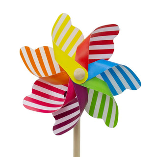 45cm Stripped Garden Windmill Outdoor Pinwheel | Wooden Rainbow Wind Spinner | Flower Bed Ornament Garden Decorations