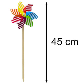 45cm Stripped Garden Windmill Outdoor Pinwheel | Wooden Rainbow Wind Spinner | Flower Bed Ornament Garden Decorations