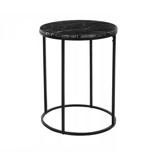 Set Of 2 Black Metal Side Tables Marble Effect Tops 2 Piece Round Nesting Tables