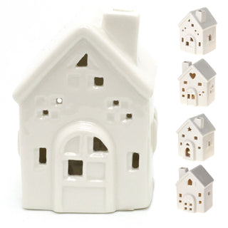 Mini LED White Ceramic House Lamp | Christmas Village Light Up House | Festive Night Light Christmas Decoration - Design Varies One Supplied