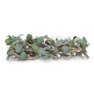 39cm Alpine Sage Four Christmas Tealight Candle Holder | Three Christmas Garland Tea Light Holder | Christmas Candle Centerpiece