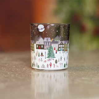 The Christmas Market Tealight Holder | Round Glass Christmas Candle Holder - 8cm