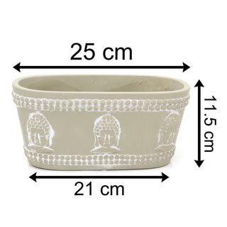 25cm Oval Grey Stone Buddha Planter Garden Plant Pot | Indoor Outdoor Buddha Head Cachepot | Zen Garden Flower Pot