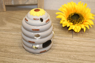 Floral Beehive Essential Oil Fragrance Burner | Grey Bee Hive Ceramic Wax Melt Burner Tealight Candle Holder | Bee Aroma Lamp Candle Diffuser