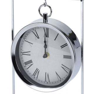 Silver Hanging Table Clock | Suspended Mantel Clock In Chrome Frame - 25cm