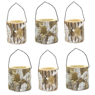 Natural Wooden Tree Log Christmas Tealight Candle Holder | Festive Rustic Tree Bark Tea Light Candle Pot | Xmas Lantern Tealight Votive Holder
