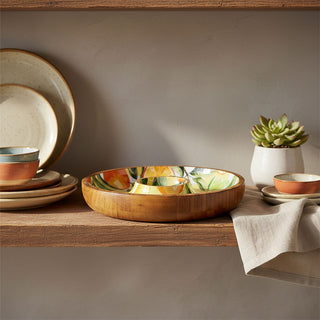 Citrus Chip and Dip Serving Platter, 30cm Wooden Round Serving Tray for Nibbles