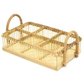 6 Section Bamboo Tray Caddy Storage Cutlery Caddy | Condiment Caddy Napkin Holder | Cutlery Holder Organiser