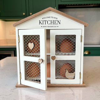 Shabby Chic Cream Wooden House Egg Rack Holder ~ Love Heart Kitchen Storage