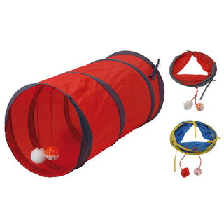 Cat Play Tunnel Channel With Hanging Toys | Collapsible Play Tunnel For Cats And Kittens | Interactive Pet Playground Tunnel - Colour Varies One Supplied