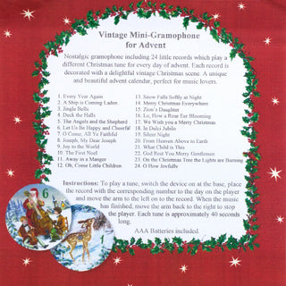 Vintage Style Mini Gramophone Musical Advent Calendar | Christmas Music Box Christmas Advent Calendar | 24 Christmas Carols Songs Phonograph