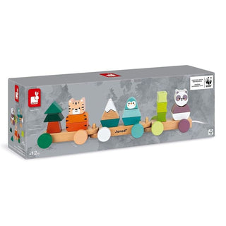 Janod Animal Train | Wooden Train and Stacking Game With WWF Partnership | 12m+