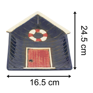 Decorative Coastal Seaside Beach Hut Ceramic Plate Trinket Tray - Nautical Display Dish