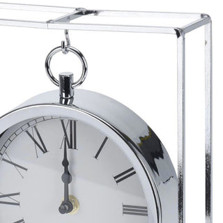Silver Hanging Table Clock | Suspended Mantel Clock In Chrome Frame - 25cm