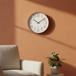 Large Round Wall Clock, 50cm White Face Black Numerals Dark Wood Effect Frame