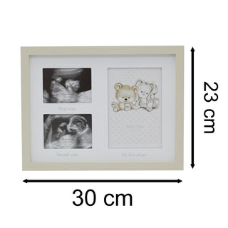 Baby 3 Aperture Keepsake Photo Picture Frame ~ Double Ultrasound Scan And 1st Photo Frame