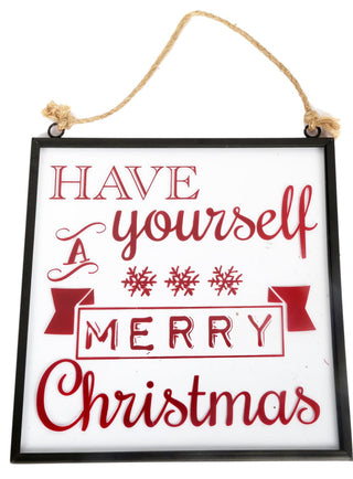 Hanging Christmas Glass Plaque Decoration 21cm x 20cm - Have Yourself A Merry Christmas