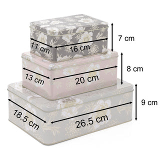 Set Of 3 Floral Rectangle Nesting Tins | 3 Piece Kitchen Airtight Storage Tins