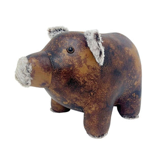 Cecil Pig Door Stop, 20cm Weighted Faux Leather Animal Doorstop - 1.8kg