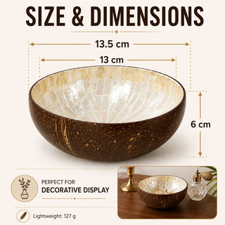 Coconut Shell Decorative Bowl, 13.5cm Boho Trinket Jewellery Ring Dish Catchall