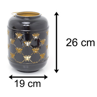 26cm Honey Bee Black Metal Hurricane Candle Lantern | Decorative Candle Holders For Home Garden Patio | Indoor Outdoor Bee Lantern